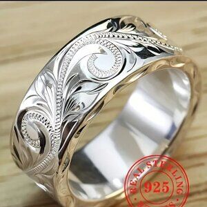 Sz 10 Sterling Silver Filagree Bohemian Plumeria Wide Band Ring NWT